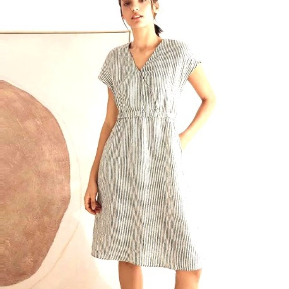 Lintico 100% Linen Black/White Striped Dress NWT Size M